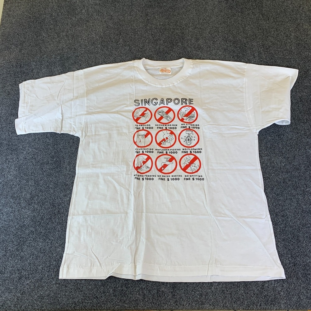 Singapore Rules Fine 1000 Tourist Souvenir T-Shirt Men 48 White Graphic Crewneck